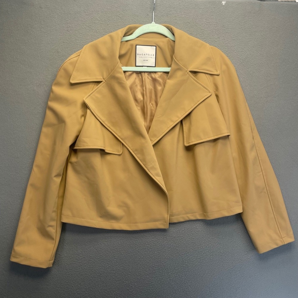 Bagatelle Collection Women's Tan Stretch Cropped Open Front Jacket Size Large